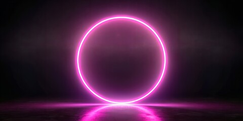 Glowing pink neon circle floats on dark grey background, emitting soft aura. Generative By AI
