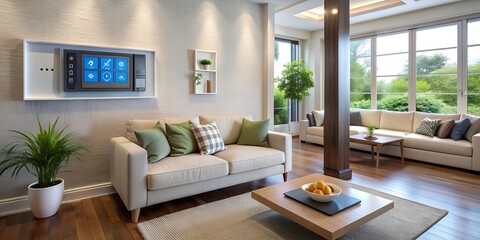 Cozy living room with reduced thermostat temperature setting AI-Generated Content, heating bill, warmth