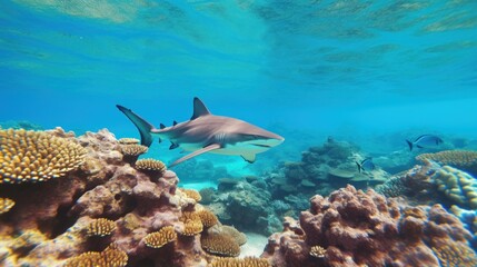 Fototapeta premium Shark Swimming in Clear Blue Water