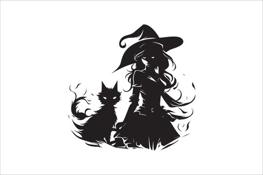 recommend clip art: witch silhouette illustration. Halloween witch silhouette. A Silhouette of Witch with Broom.