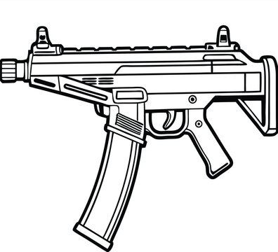smg & gun and bullets silhouette vector  art illustration