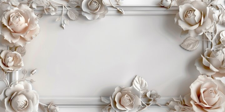 A decorative white frame with paper flowers, suitable for various occasions and events
