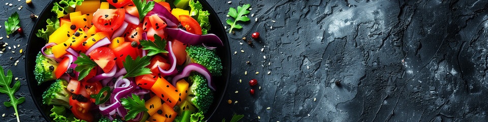 Obraz premium organic fruits and fresh vegetables with copy space, healthy diet food for vegetarians.