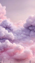 blue sky with clouds, background of pink and lavender smoke