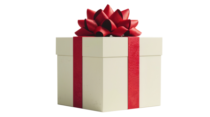 Gift Box with Red Ribbon on Transparent White Background PNG - Christmas Present Bow Birthday Decoration Love Holiday Give Surprise Luxury Isolated Celebration Valentine Event Occasion Anniversary
