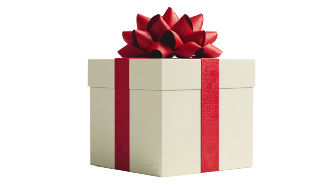 Gift Box with Red Ribbon on Transparent White Background PNG - Christmas Present Bow Birthday Decoration Love Holiday Give Surprise Luxury Isolated Celebration Valentine Event Occasion Anniversary
