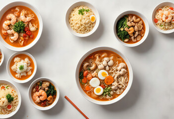 Concept art with copy space bowl of soup and noodle