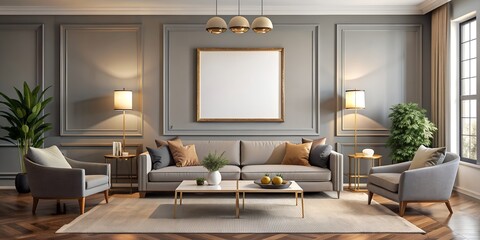 Elegant living room with modern mockup poster frame on the wall Generative By AI, poster frame