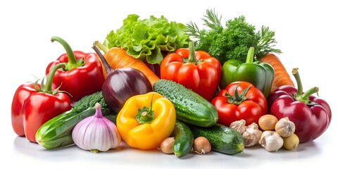 Various fresh vegetables on a white background Isolated ratatouille ingredient concept Generative AI