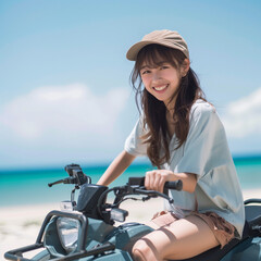 Fototapeta premium 沖縄でアクティビティー体験をする若い日本人女性のイメージ