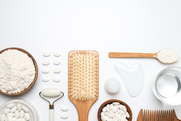 Collagen in powder and tablets with a wooden comb