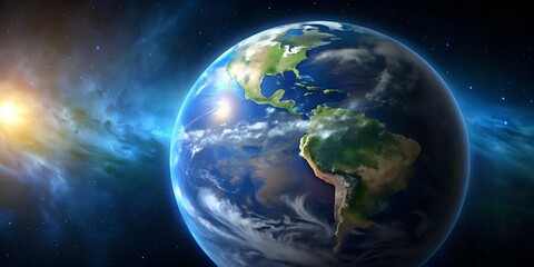 Obraz premium Earth from Space, Distant View AI-Generated Content, globe, planet, earth, technology