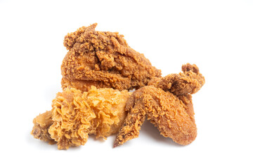 Crispy Fried chicken isolated on white background. Perfect for recipes, articles or any cooking content.