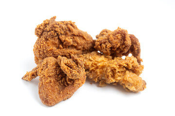 Crispy Fried chicken isolated on white background. Perfect for recipes, articles or any cooking content.