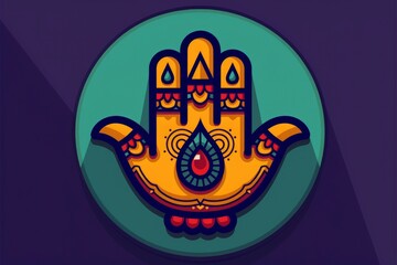 Obraz premium Hamsa Hand Illustration, Colorful Design, Protection and Luck Symbol