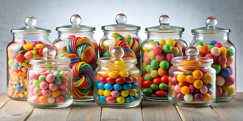 a group of glass jars filled with candy AI-Created Content