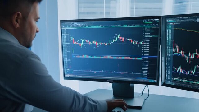 Handicapped Man Engaged in Stock Market Trading at His Home Office Generative AI