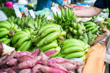 Fresh raw asian vegetable and fruit sell in local market city