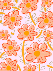 Colorful summer floral, flowers and plants pattern hand drawn vector design background for textile, fabric, banner.