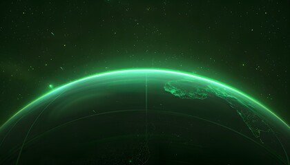 Obraz premium Space scene. Green nebula with planet