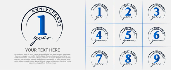 anniversary logotype set vector, blue color with black circle for special day celebration