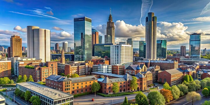 Skyline of Manchester downtown with modern skyscrapers, Manchester, skyline, downtown, skyscrapers, architecture