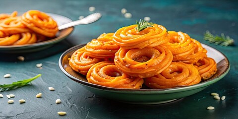 Delicious Paneer Jalebi, a traditional Indian sweet made from cottage cheese served with saffron syrup , Paneer, Jalebi