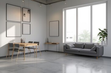 Modern living room with minimalist furniture, large windows, and stylish decor, perfect for home design inspiration and cozy atmosphere.