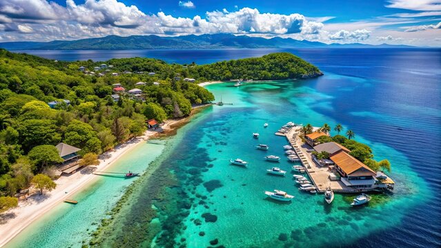 Aerial top view panorama of Sumilon island beach landing near Oslob, Cebu, Philippines, sumilon island, beach, Oslob
