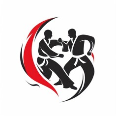 Obraz premium Karate Practitioners in Action with Red and Black Accents
