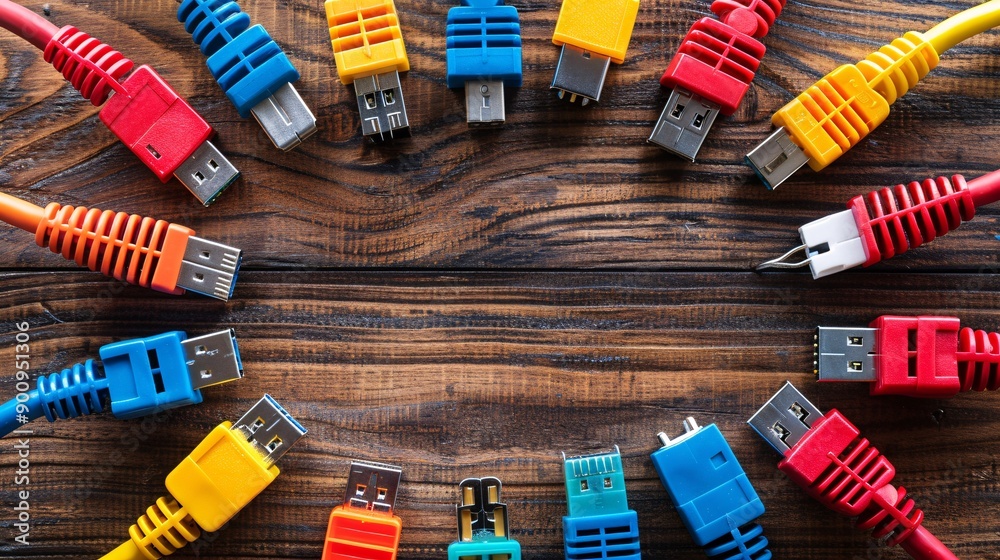 Aufkleber essential tools for telecommunications work laid out in a flat lay including a network switch keysto