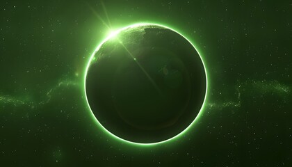 Obraz premium Space scene. Green nebula with planet