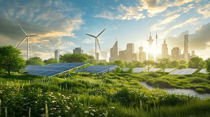 Naklejka premium Sustainable Cityscape: A Vision of Green Energy