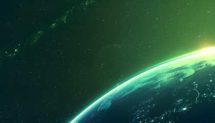 Space scene. Green nebula with  planet