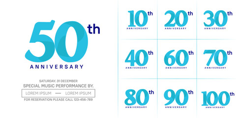 anniversary logotype set vector, blue color for special day celebration