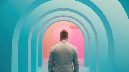 Business man standing In front of maze to finding success of business.