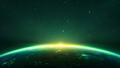 Obraz premium Space scene. Green nebula with planet