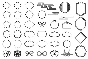 シンプルな和風の装飾イラストセット　吹き出し　あしらい　フレーム　水引