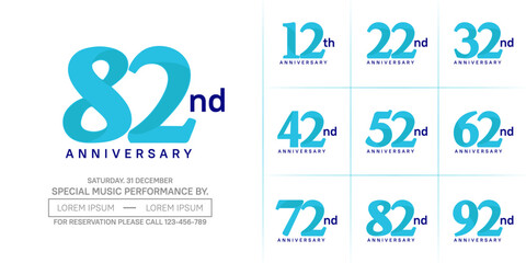 anniversary logotype set vector, blue color for special day celebration