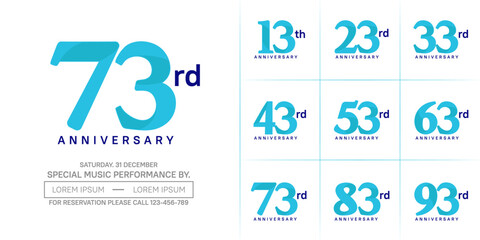 anniversary logotype set vector, blue color for special day celebration