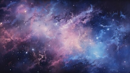 A captivating depiction of distant galaxies and star clusters set against the deep blackness of space. The image reveals a spectrum of colors from bright blues and pinks to soft purples, 