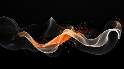 A mesmerizing display of abstract orange and white particles swirling gracefully, creating a fluid, wavy pattern against a solid black backdrop, emphasizing a sophisticated and modern aesthetic