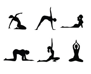 Flat yoga silhouette  poses collection for international yoga day