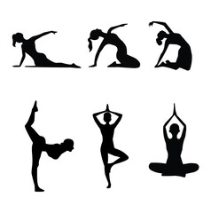 Fototapeta premium Flat yoga silhouette poses collection for international yoga day