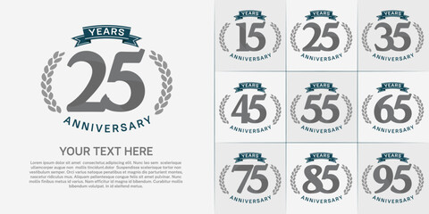 anniversary logotype set vector, gray color and blue ribbon for special day celebration