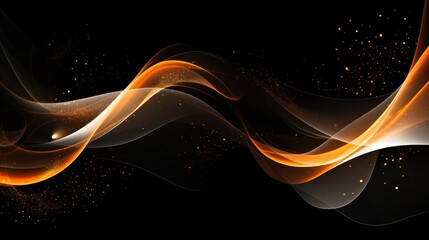 A mesmerizing display of abstract orange and white particles swirling gracefully, creating a fluid, wavy pattern against a solid black backdrop, emphasizing a sophisticated and modern aesthetic