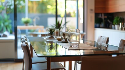 Modern Dining Table with Glass Top and Chairs