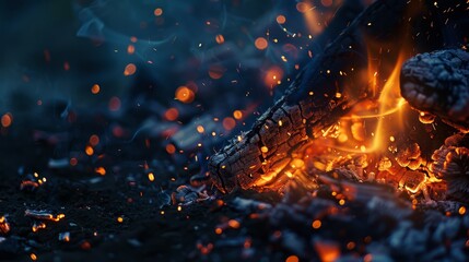 Campfire ember glowing. Campfire background