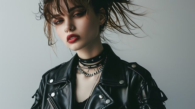 Portrait of a Young Woman in Leather Jacket