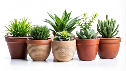 Obraz premium Beautiful plants in ceramic pots isolated on background. rendering, plants, ceramic pots, isolated